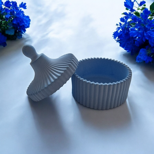 Blue Ribbed Jewellery Box