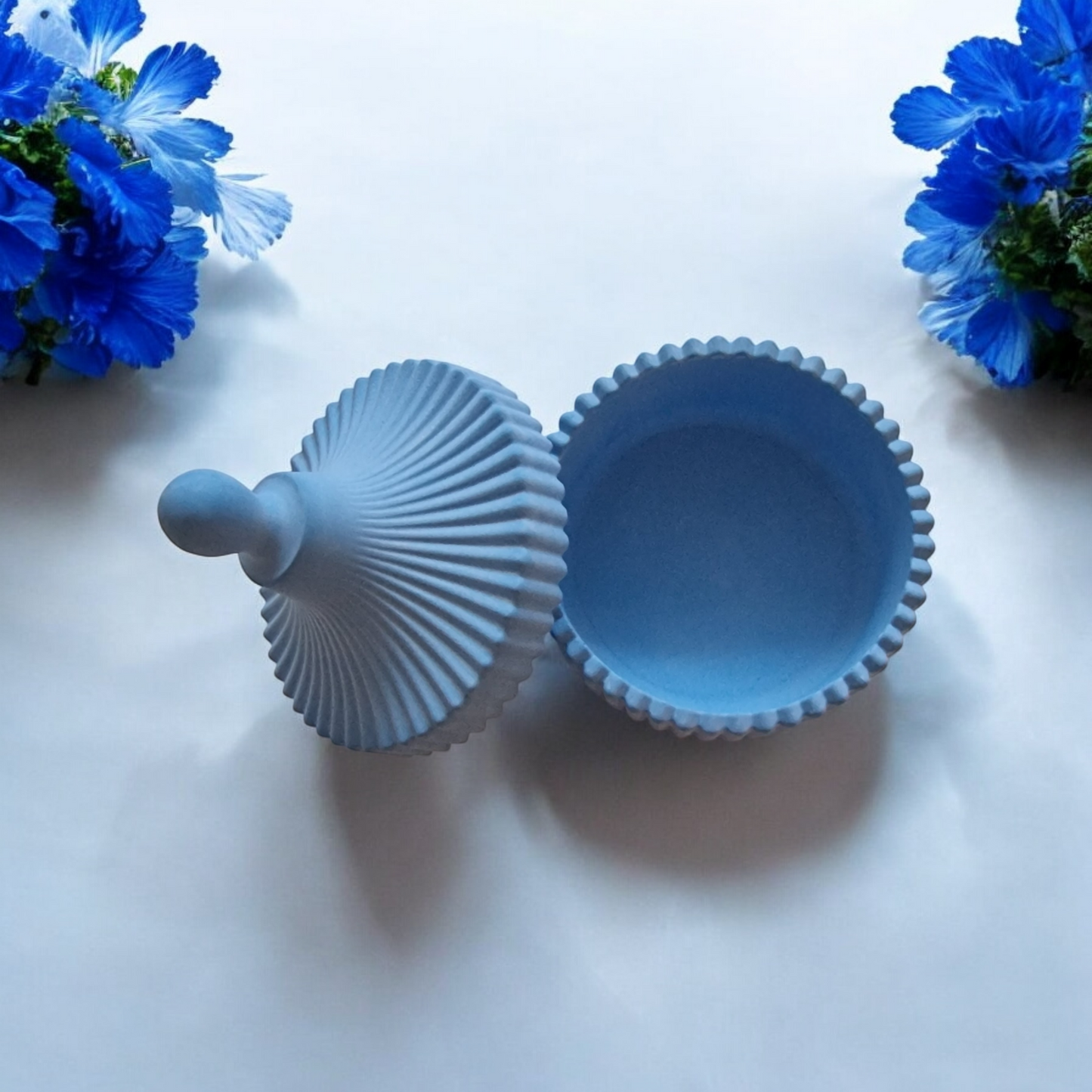 Blue Ribbed Jewellery Box