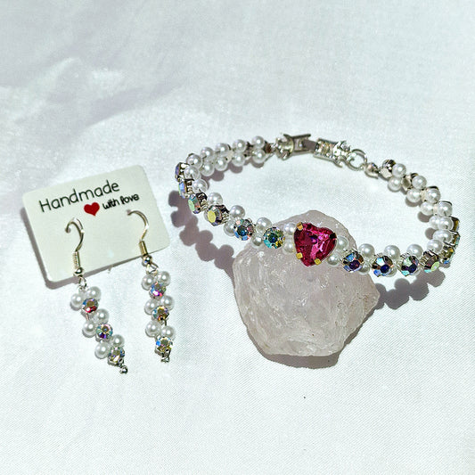 Pink Heart Bracelet and Earrings