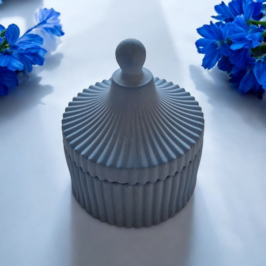 Blue Ribbed Jewellery Box